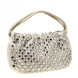 Pre Owned Sonia Rykiel White Crystal Embellished Leather Domino Shoulder Bag