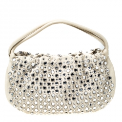 Pre Owned Sonia Rykiel White Crystal Embellished Leather Domino Shoulder Bag