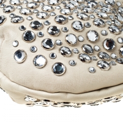 Pre Owned Sonia Rykiel White Crystal Embellished Leather Domino Shoulder Bag