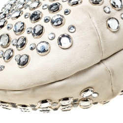 Pre Owned Sonia Rykiel White Crystal Embellished Leather Domino Shoulder Bag
