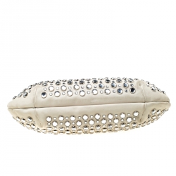 Pre Owned Sonia Rykiel White Crystal Embellished Leather Domino Shoulder Bag