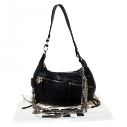 Pre Owned Sonia Rykiel Black Leather Multichain Embellished Small Shoulder Bag