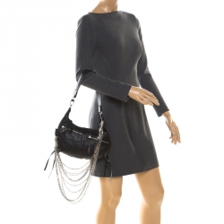Pre Owned Sonia Rykiel Black Leather Multichain Embellished Small Shoulder Bag