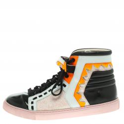 Sophia Webster Multicolor Leather and Glitter Riko High Top Sneakers Size 41