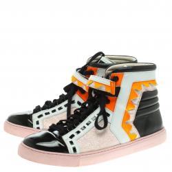 Sophia Webster Multicolor Leather and Glitter Riko High Top Sneakers Size 41