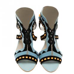 Pre Owned Sophia Webster Multicolor Leather And Suede Raya Wedge Sandals Size 40.5