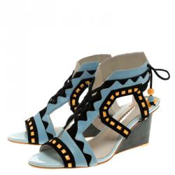 Pre Owned Sophia Webster Multicolor Leather And Suede Raya Wedge Sandals Size 40.5