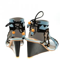 Pre Owned Sophia Webster Multicolor Leather And Suede Raya Wedge Sandals Size 40.5