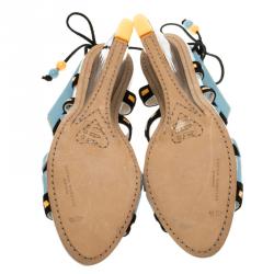 Pre Owned Sophia Webster Multicolor Leather And Suede Raya Wedge Sandals Size 40.5