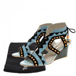 Pre Owned Sophia Webster Multicolor Leather And Suede Raya Wedge Sandals Size 40.5