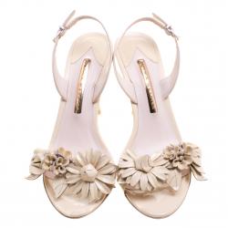 Pre Owned Sophia Webster Beige Patent Leather Lilico Floral Embellished Slingback Sandals Size 38