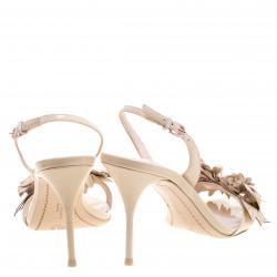 Pre Owned Sophia Webster Beige Patent Leather Lilico Floral Embellished Slingback Sandals Size 38