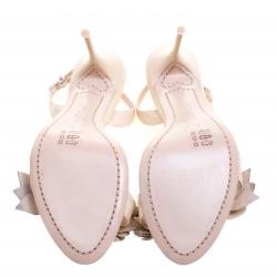 Pre Owned Sophia Webster Beige Patent Leather Lilico Floral Embellished Slingback Sandals Size 38