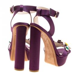 Pre Owned Sophia Webster Purple Satin Amanda Crystal Embellished Cross Strap Sandals Size 41