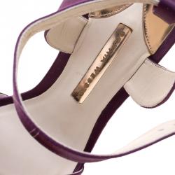 Pre Owned Sophia Webster Purple Satin Amanda Crystal Embellished Cross Strap Sandals Size 41