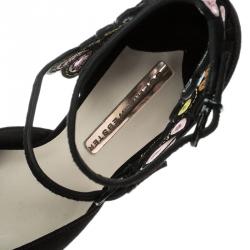 Pre Owned Sophia Webster Black Embroidered Suede Liliana Mary Jane Block Heel Pumps Size 37.5