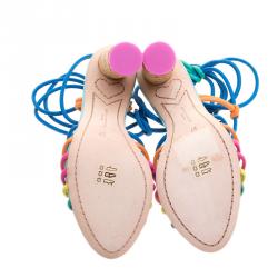 Pre Owned Sophia Webster Multicolor Leather Cord Copacabana Cork Heel Ankle Wrap Sandals Size 37