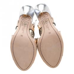 Pre Owned Sophia Webster Metallic Bronze Laser Cut Leather Cherub Winged Lace Up Peep Toe Mules Size 36