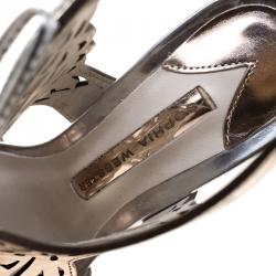 Pre Owned Sophia Webster Metallic Bronze Laser Cut Leather Cherub Winged Lace Up Peep Toe Mules Size 36