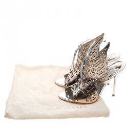 Pre Owned Sophia Webster Metallic Bronze Laser Cut Leather Cherub Winged Lace Up Peep Toe Mules Size 36