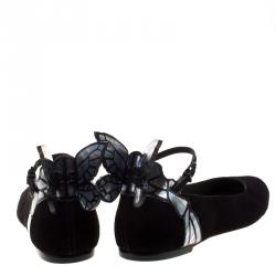 Pre Owned Sophia Webster Black Suede Chiara Butterfly Wing Ballet Flats Size 36