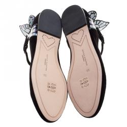 Pre Owned Sophia Webster Black Suede Chiara Butterfly Wing Ballet Flats Size 36