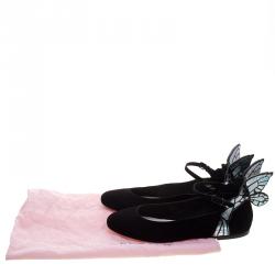 Pre Owned Sophia Webster Black Suede Chiara Butterfly Wing Ballet Flats Size 36