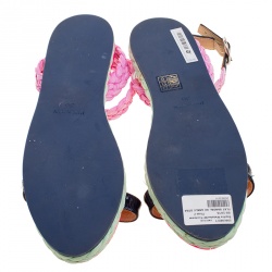 Pre Owned Sophia Webster Pink/Black Straw and Patent Leather Braided Ankle Strap Espadrilles Size 36