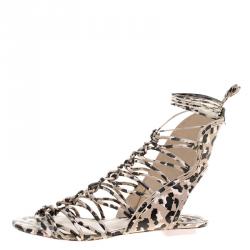 Pre Owned Sophia Webster Multicolor Camo Print Leather Gladiator Flat Sandals Size 36.5