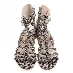 Pre Owned Sophia Webster Multicolor Camo Print Leather Gladiator Flat Sandals Size 36.5