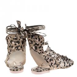 Pre Owned Sophia Webster Multicolor Camo Print Leather Gladiator Flat Sandals Size 36.5