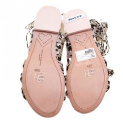 Pre Owned Sophia Webster Multicolor Camo Print Leather Gladiator Flat Sandals Size 36.5