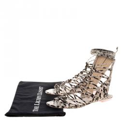 Pre Owned Sophia Webster Multicolor Camo Print Leather Gladiator Flat Sandals Size 36.5