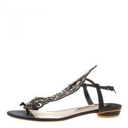 Pre Owned Sophia Webster Black Crystal Embellished Satin Seraphina Angel Wing Flats Size 41