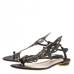 Pre Owned Sophia Webster Black Crystal Embellished Satin Seraphina Angel Wing Flats Size 41
