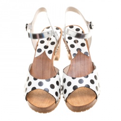 Pre Owned Sophia Webster Monochrome Polka Dot Leather Ava Ankle Strap Sandals Size 41