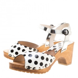 Pre Owned Sophia Webster Monochrome Polka Dot Leather Ava Ankle Strap Sandals Size 41