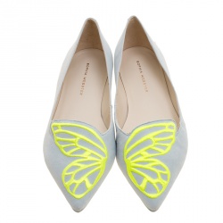 Pre Owned Sophia Webster Light Blue Embroidered Suede Bibi Butterfly Pointed Toe Ballet Flats Size 37