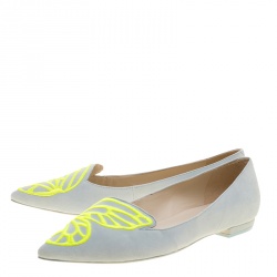 Pre Owned Sophia Webster Light Blue Embroidered Suede Bibi Butterfly Pointed Toe Ballet Flats Size 37