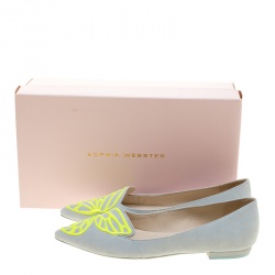 Pre Owned Sophia Webster Light Blue Embroidered Suede Bibi Butterfly Pointed Toe Ballet Flats Size 37