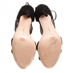 Pre Owned Sophia Webster Black Suede Winona Floral Embroidered Ankle Cuff Sandals Size 41