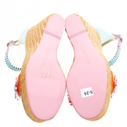 Pre Owned Sophia Webster Multicolor Leather Lucita Flower Embellished Espadrille Wedge Sandals Size 39