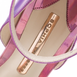 Sophia Webster Metallic Iridescent Pink Leather Maya Crystal Embellished Bow Ankle Strap Sandals Size 39.5