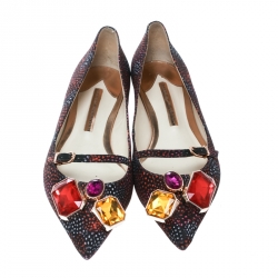 Sophia Webster Multicolor Satin Jewel Embellished Piper Gem Pointed Toe Flats Size 38