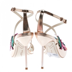 Pre Owned Sophia Webster Rose Gold Leather Hula Floral Embellished Crisscross Sandals Size 40.5