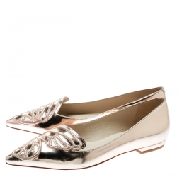 Pre Owned Sophia Webster Metallic Rose Gold Leather Bibi Butterfly Pointed Toe Ballet Flats Size 40.5