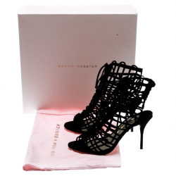 Sophia Webster Black Suede Delphine Peep Toe Cage Sandals Size 39