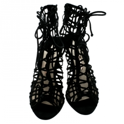 Sophia Webster Black Suede Delphine Peep Toe Cage Sandals Size 39