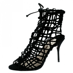 Sophia Webster Black Suede Delphine Peep Toe Cage Sandals Size 39