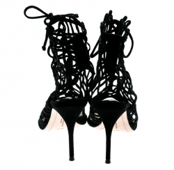 Sophia Webster Black Suede Delphine Peep Toe Cage Sandals Size 39